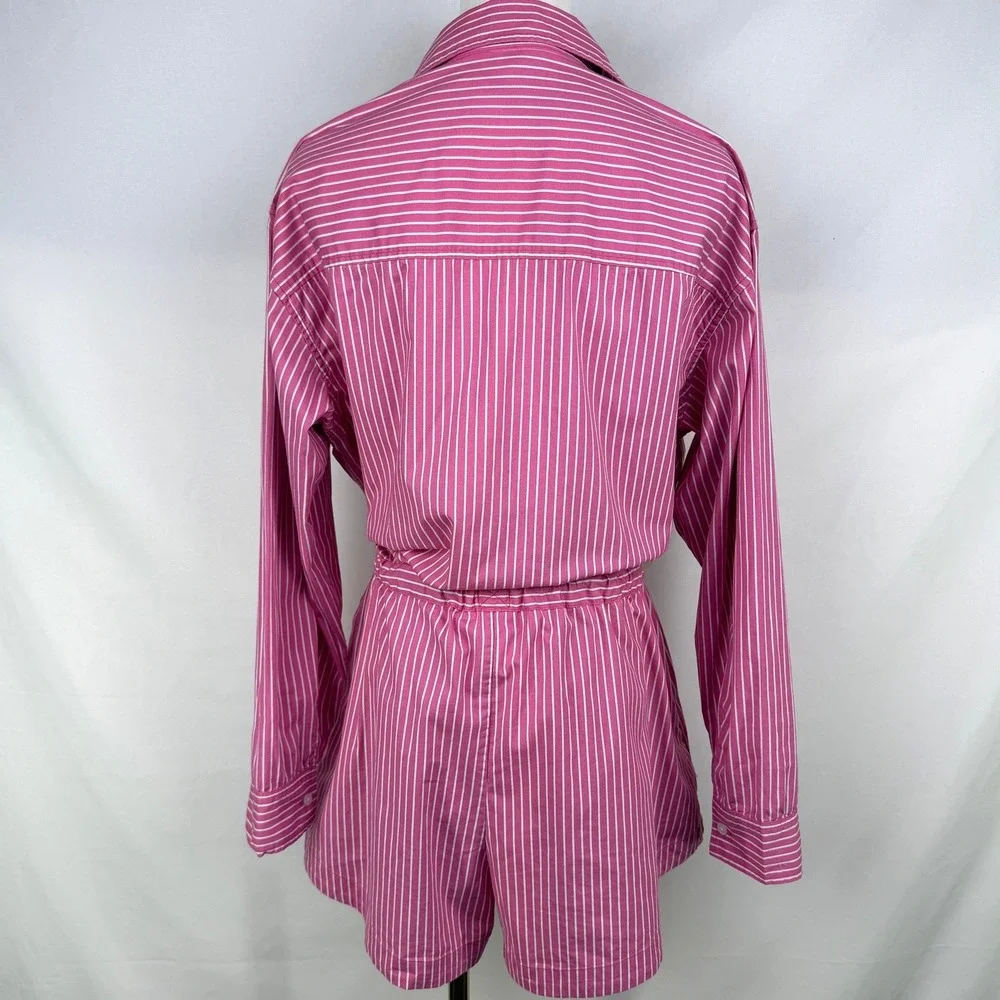 Pistola Striped Cotton Button Down Romper Size M Preppy Coastal Euro Summer